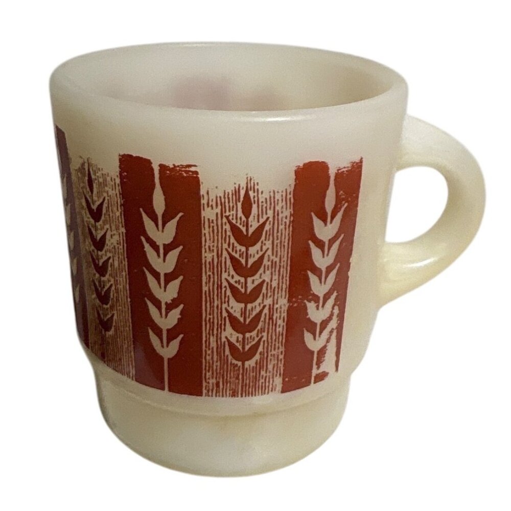 Vintage Anchor Hocking Fire King Mug Wheat Pattern Milk Glass Cup Brown